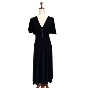 ASOS Design Dress Women's Size 8 Black V-Neck Short‎ Sleeve Midi Button Waist